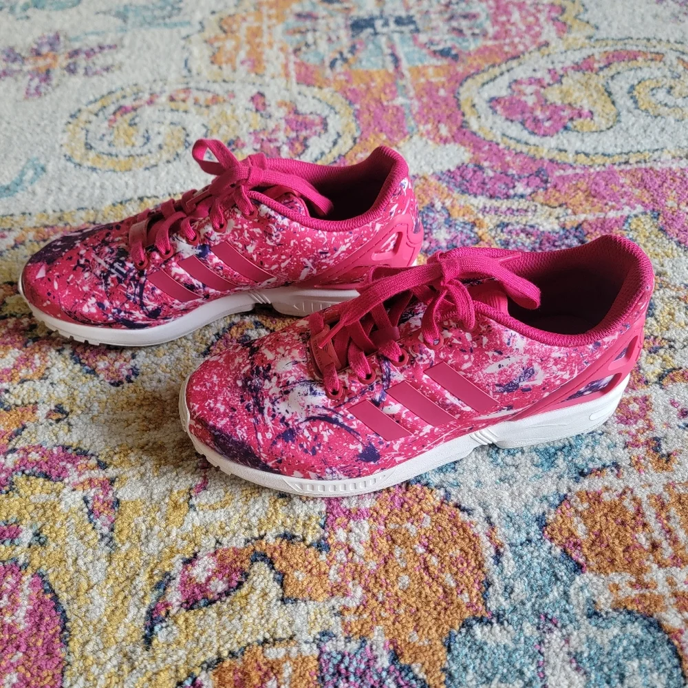 Adidas Athletic Shoes Size Women's 8 Youth 6.5 ZX Flux Splatter Pink Purple Rose - Picture 3 of 6